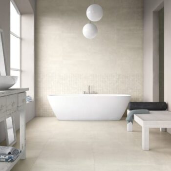 Carrelage travertin salle de bain Century UPTOWN - coloris SUGARHILL sol 30x60cm, mur 30x60cm, mosaïque