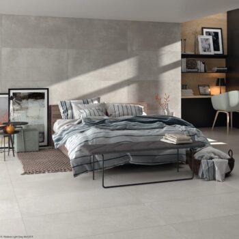 Carrelage effet béton Keratile RODANO - réf. mur DARK GREY 60x120cm, sol LIGHT GREY 60x120cm