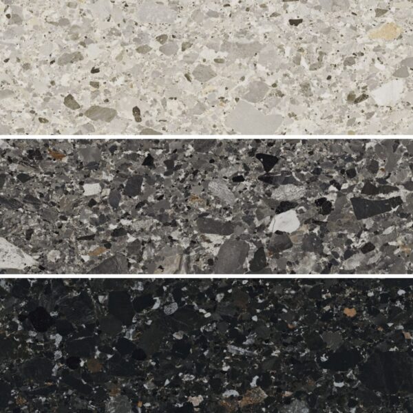 Carrelage terrazzo Monocibec CHIAROSCURO - couleurs blanc, gris, noir