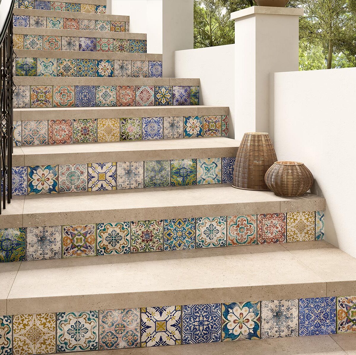 Décor d'escaliers carrelage mexicain patchwork ITT Veracuz