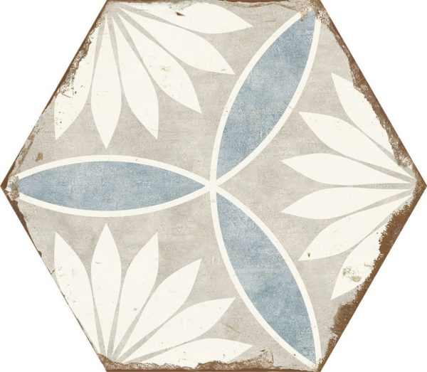 Carreau de ciment hexagonal - carrelage Nanda BOHEMIA MARGARITA - blanc bleu - gris