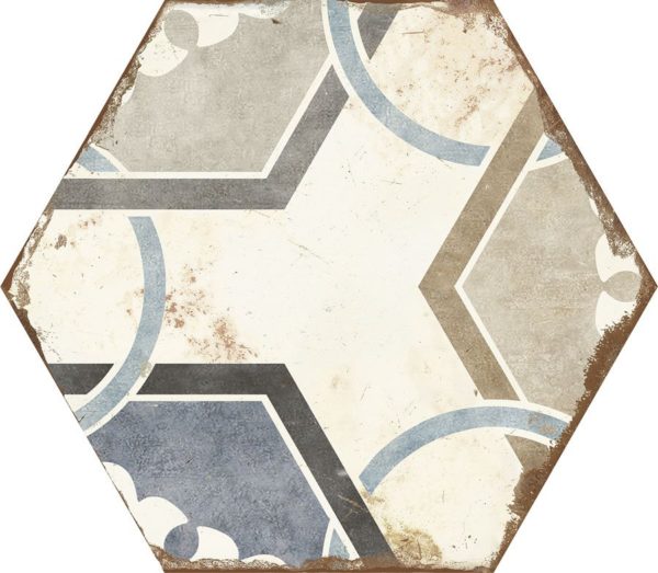 Carreau de ciment hexagonal - carrelage Nanda BOHEMIA DALIA - noir blanc bleu beige gris