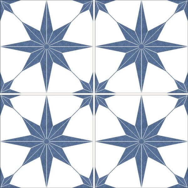 Carrelage rétro motif étoile imitation carreaux de ciment - STELLA BLEU