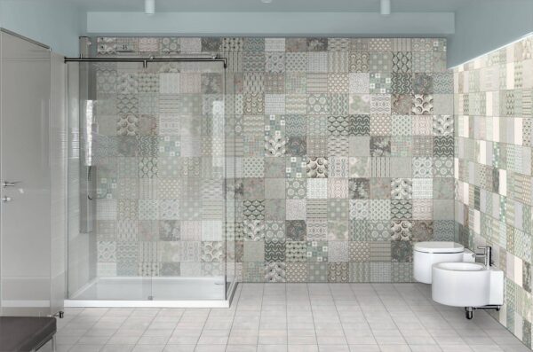 Carrelage patchwork salle de bain - Diffusion Céramique Chike - couleur : automne hiver