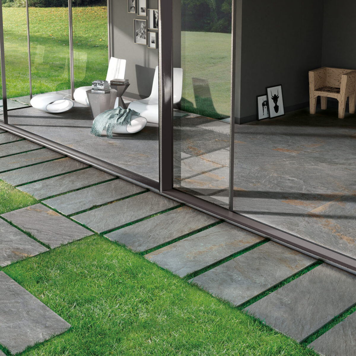 Carrelage imitation pierre Monocibec DOLOMITE - GREY intérieur et dalle 2cm antidérapante pour le jardin