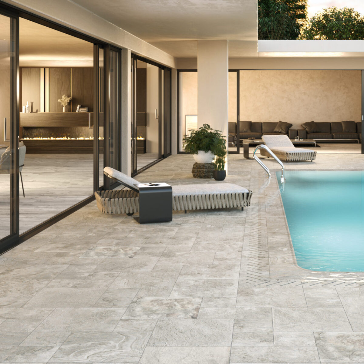 Carrelage extérieur antidérapant pierre de Bali pour piscine, terrasse et escaliers - GEOLOGY de Century Ceramica - couleur MINERAL