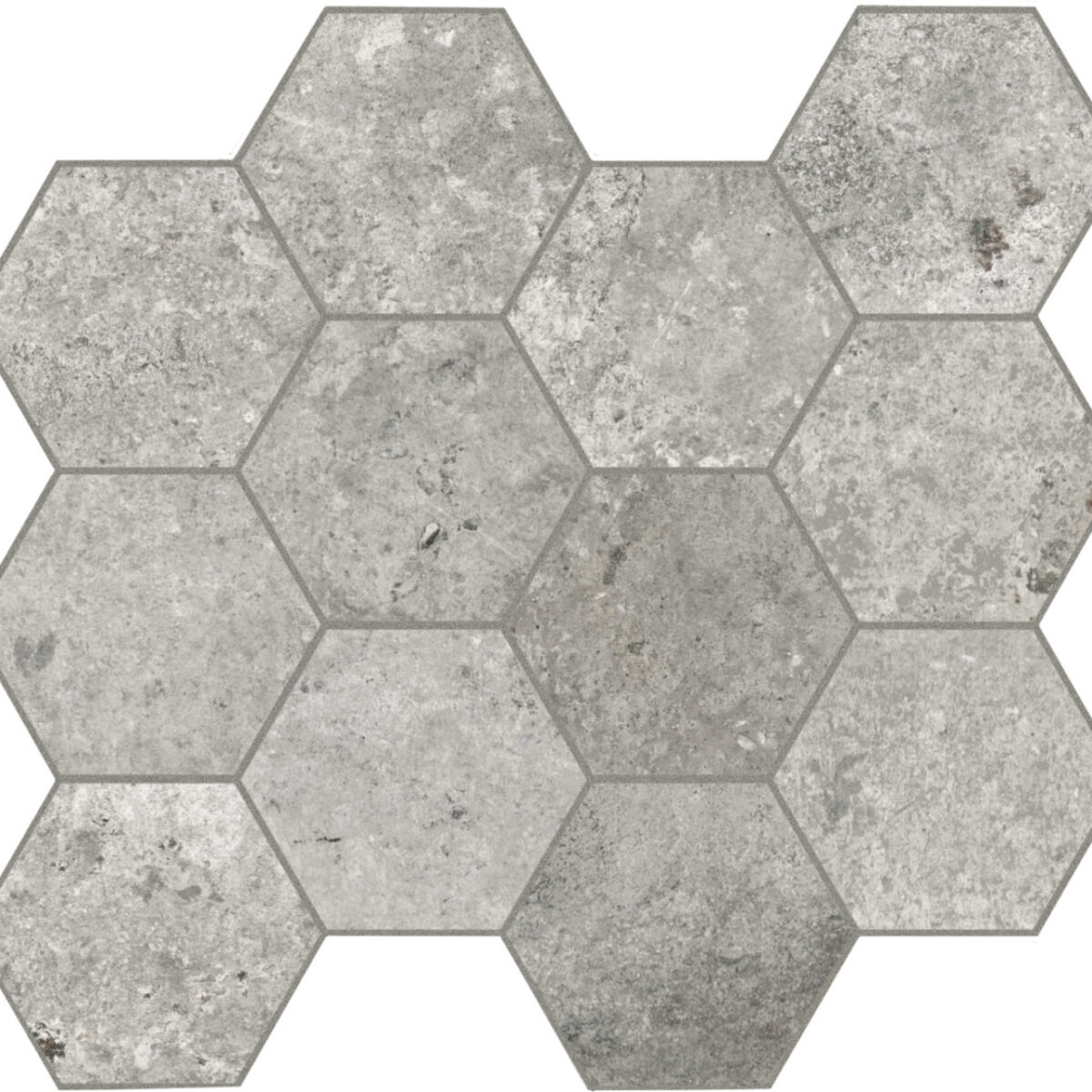 Carrelage imitation pierre Unicom Starker DEBRIS - décor hexagonal CINDER