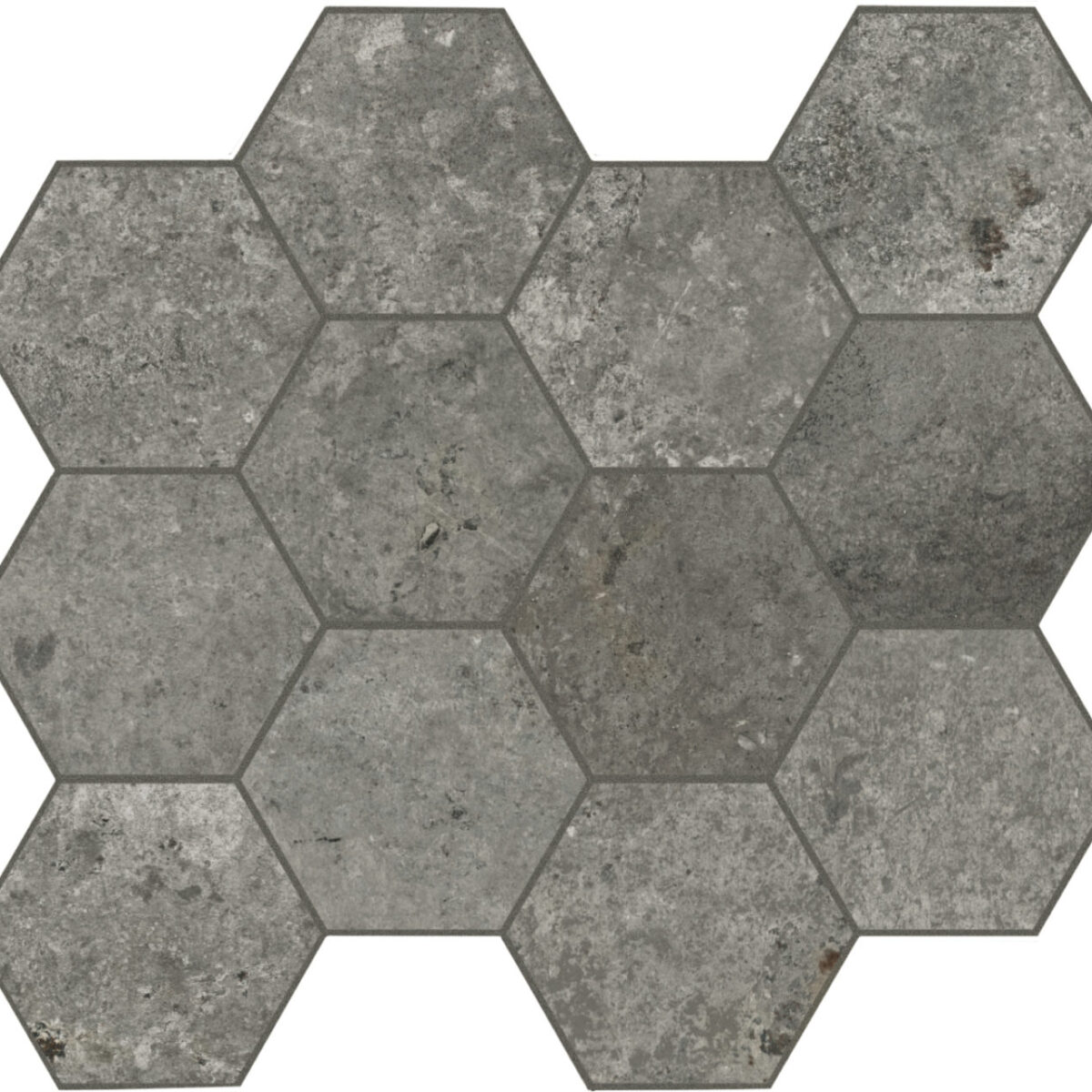 Carrelage imitation pierre Unicom Starker DEBRIS - décor hexagonal SOOT