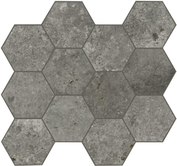 Carrelage imitation pierre Unicom Starker DEBRIS - décor hexagonal SOOT