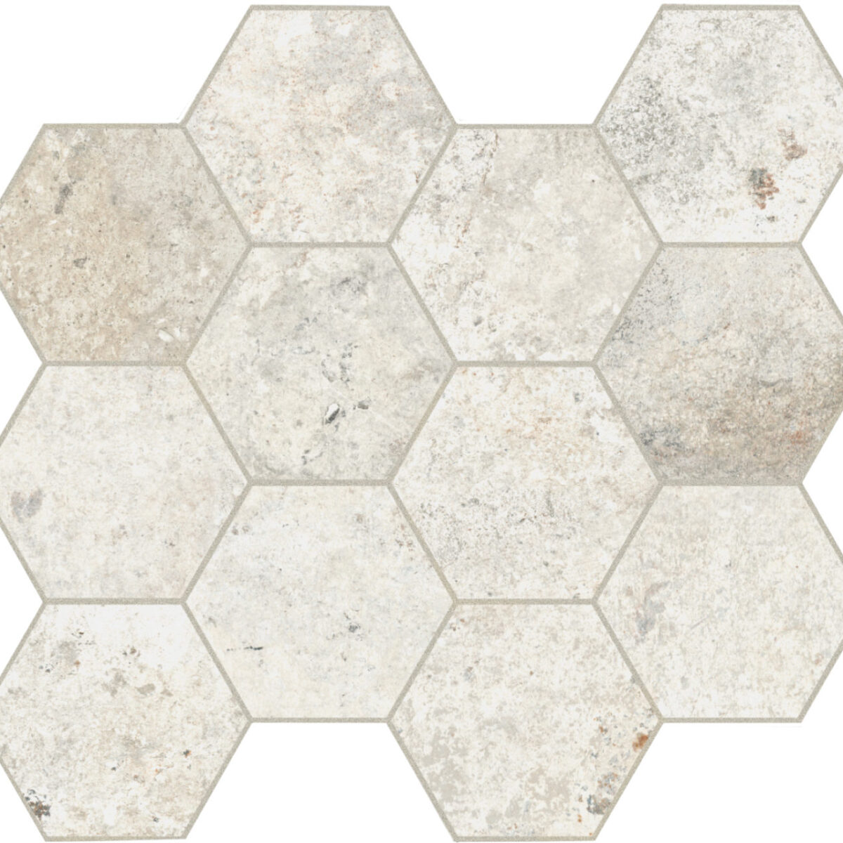 Carrelage imitation pierre Unicom Starker DEBRIS - décor hexagonal TALC