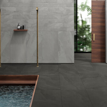 Carrelage ardoise Unicom Starker BRAZILIAN SLATE - sol RAIL BLACK, mur SILK GREY