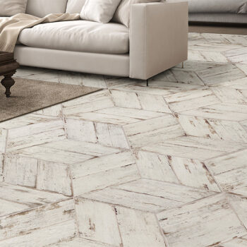 Carrelage imitation parquet chevron blanc Natucer RETRO