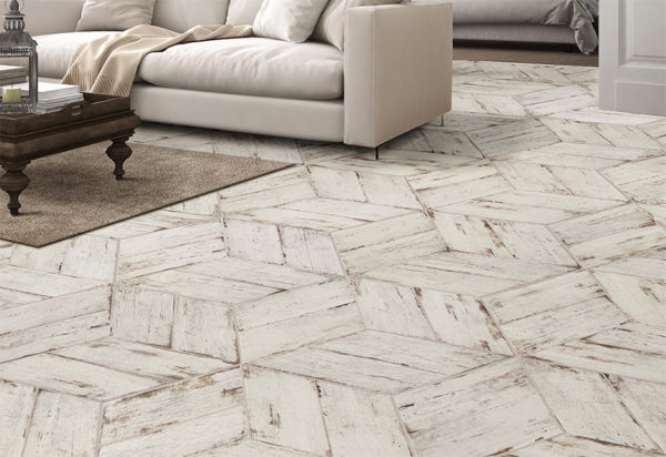 Carrelage imitation parquet chevron blanc Natucer RETRO