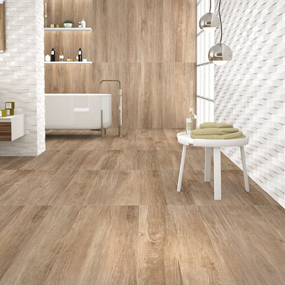 Carrelage imitation parquet salle de bain Natucer PARK - couleur bois HYDE