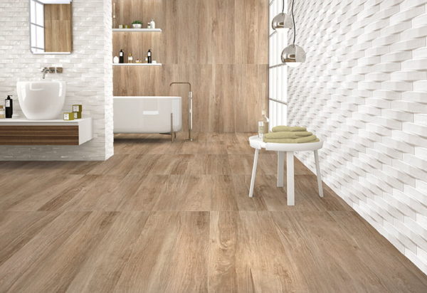 Carrelage imitation parquet salle de bain Natucer PARK - couleur bois HYDE