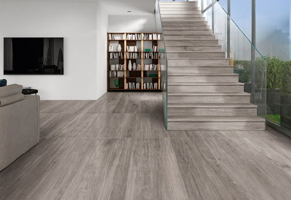 Salon avec carrelage imitation parquet Natucer PARK - couleur bois STANLEY