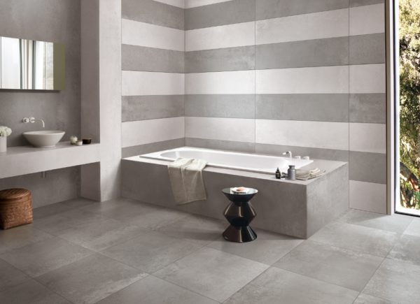 Carrelage salle de bain effet ciment métallisé FERROCEMENTO - couleur GRIGIO