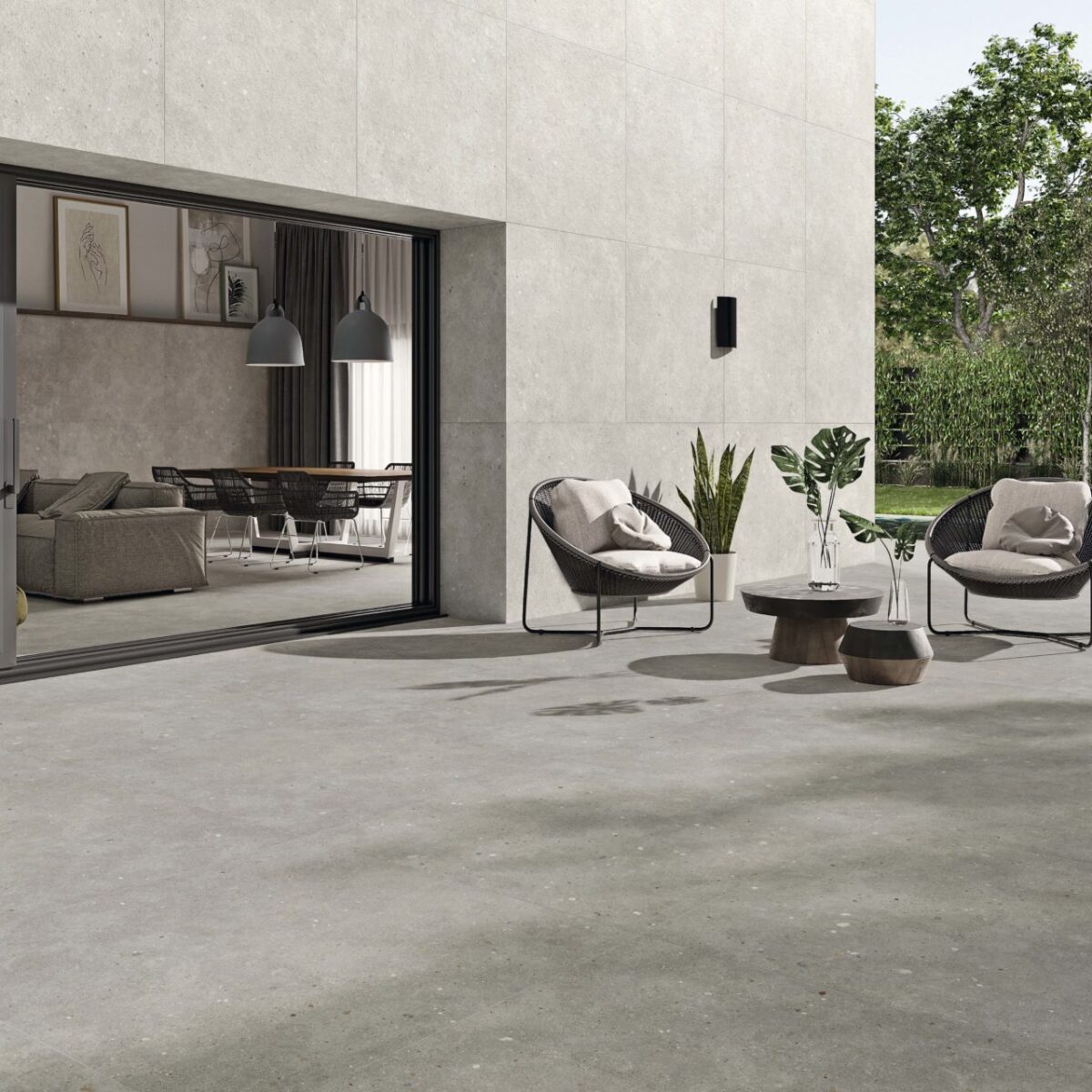 Carrelage grand format imitation pierre STN GLAMSTONE - terrasse extérieur couleur GREY