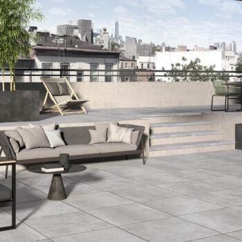 Dalle grès cérame 2cm terrasse - carrelage extérieur antidérapant ICON 2THICK - couleur DOVE GREY