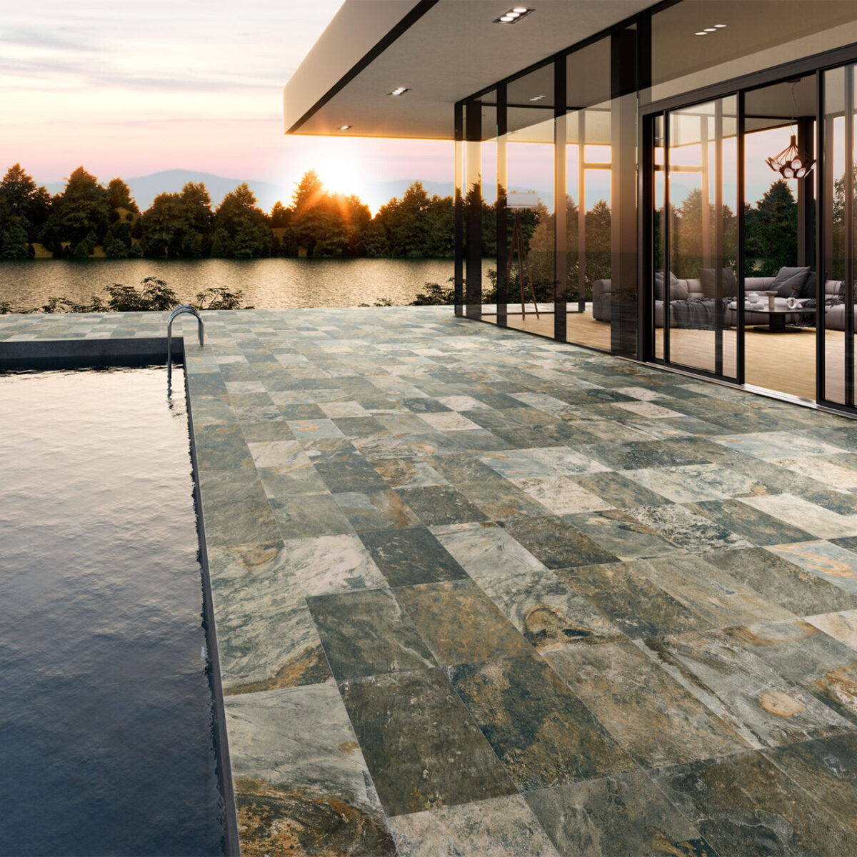 Carrelage pierre de Bali pour piscine / terrasse / intérieur New Tiles - référence BALI GREEN 30x60cm