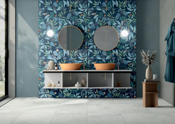 Carrelage grand format 60x120cm imitation papier peint Dado WALLPAPERS - motif BLUE FOREST