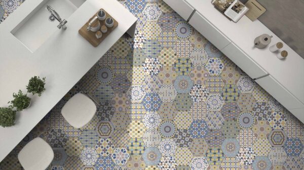 Carrelage hexagonal patchwork couleur Codicer KASBAH - sol cuisine