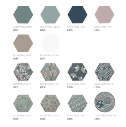 Couleurs et motifs du carrelage hexagonal Cevica GOOD VIBES