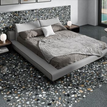 Carrelage terrazzo noir grain fin et XL - Stn CRISP - couleur GRAPHITE