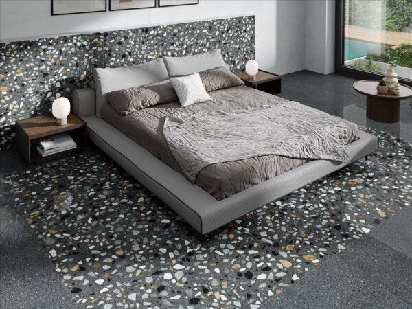 Carrelage terrazzo noir grain fin et XL - Stn CRISP - couleur GRAPHITE