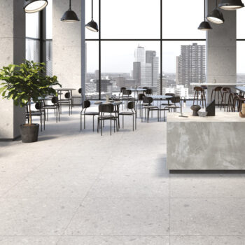 Carrelage terrazzo blanc Unicom Starker PIETRA DI GRE - couleur BIANCO grand format 120x120cm