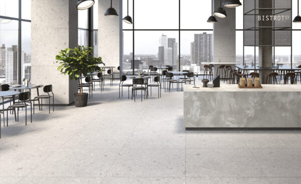 Carrelage terrazzo blanc Unicom Starker PIETRA DI GRE - couleur BIANCO grand format 120x120cm