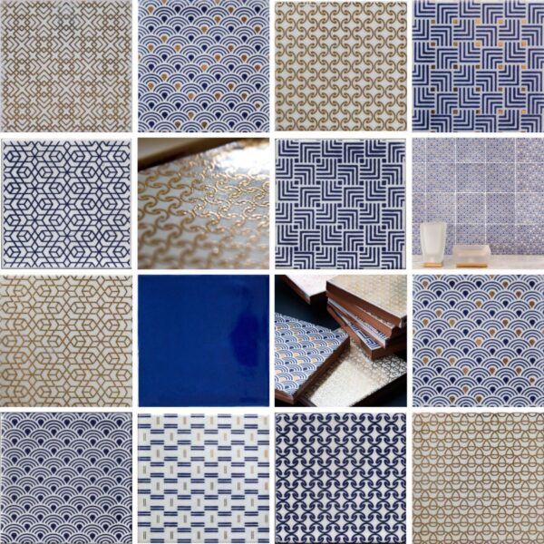 Carrelage japonais artisanal bleu et doré - Dorémail WAGAMI