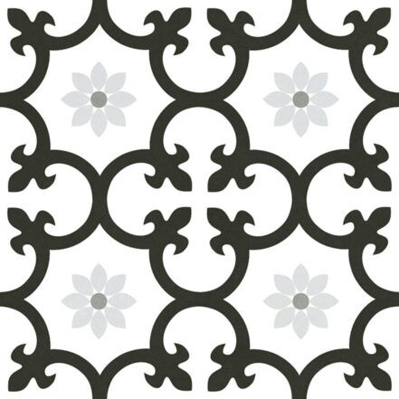 Carrelage imitation carreaux de ciment fleurs de lys DALIA - noir BLACK