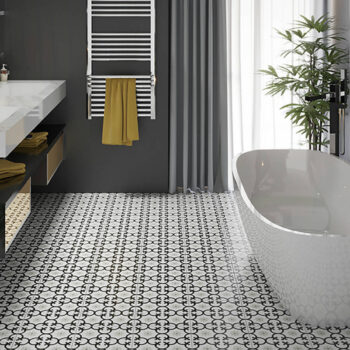 Carrelage imitation carreaux de ciment fleurs de lys DALIA BLACK - salle de bain