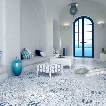 Carrelage patchwork blanc bleu Diffusion Céramique CYCLADES