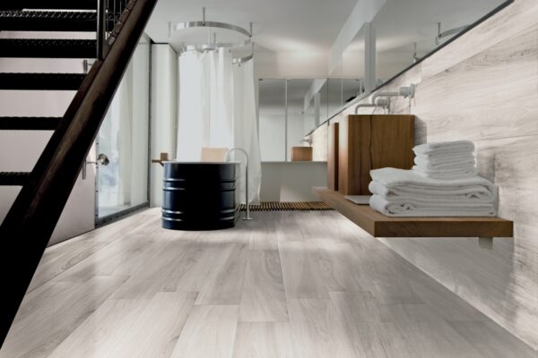 Sol salle de bain en carrelage imitation parquet bois blanc Gardenia Orchidea JUST COLOR - couleur WHITE