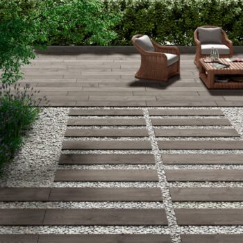 Extérieur et terrasse en carrelage imitation parquet Gardenia JUST CODE - 20x120cm couleur GREIGE