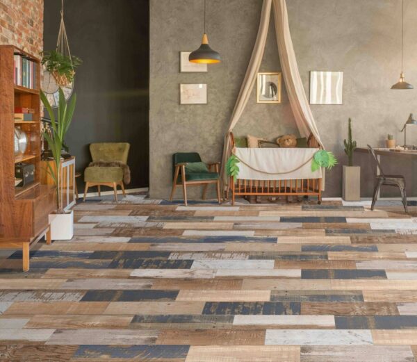 Carrelage imitation parquet patchwork Diffusion Céramique CATAN - couleur Shadow