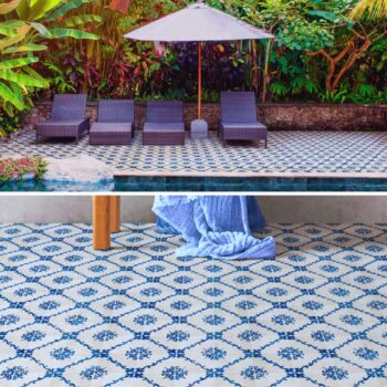 Carrelage azulejos blanc motifs bleu Nanda Terra EVELINA pour intérieur et extérieur