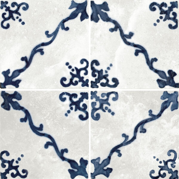 Carrelage azulejos blanc motifs bleu Nanda Terra EVELINA pour intérieur et extérieur