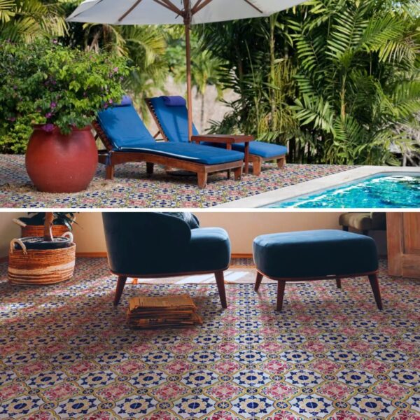 Carrelage azulejos fleuris Nanda Terra MILANA pour intérieur et extérieur