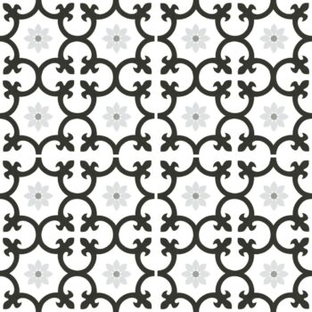 Carrelage imitation carreaux de ciment fleurs de lys DALIA - noir BLACK