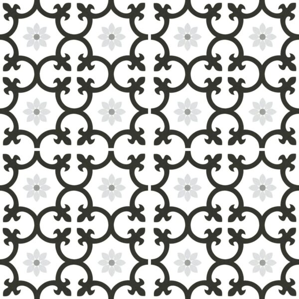 Carrelage imitation carreaux de ciment fleurs de lys DALIA - noir BLACK